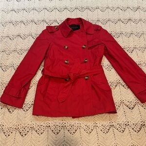 Coach Red Trench Coat Women’s Size XS Button Up With Waist Tie And Back Slit